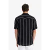 Defacto E2559 Siyah Regular Fit Apaş Yaka Çizgili Yazlık Kısa Kollu Gömlek