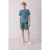 Defacto D9989 Mavi Erkek Çocuk Pijama Takımı Baskılı Kısa Kollu Üst Desenli Şort
