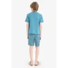 Defacto D9989 Mavi Erkek Çocuk Pijama Takımı Baskılı Kısa Kollu Üst Desenli Şort