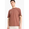 Defacto E1698 Kahve %100 Pamuk Boxy Fit Bisiklet Yaka Sırt Baskılı Kısa Kollu Tişört