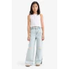 Defacto Z4708 Mavi Kız Çocuk Wide Leg Yırtık Detaylı Geniş Paça Jean Pantolon