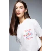Defacto F2646 Ekru Coool Oversize Geniş Kalıp Bisiklet Yaka Sırt Baskılı Kısa Kollu Tişört