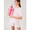 LCW Kids Pembe Bisiklet Yaka Kız Çocuk Şortlu Pijama Takımı