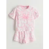 LCW Kids Pembe Bisiklet Yaka Kız Çocuk Şortlu Pijama Takımı
