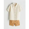 LCW Kids Bej Çizgili Erkek Çocuk Gömlek ve Şort 2li