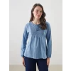 LCW Grace Mavi Bisiklet Yaka Nakışlı Bluz