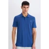 Defacto D7665 Mavi %100 Pamuk Slim Fit Dar Kesim Kısa Kollu Polo Tişört