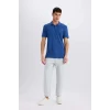 Defacto D7665 Mavi %100 Pamuk Slim Fit Dar Kesim Kısa Kollu Polo Tişört
