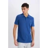 Defacto D7665 Mavi %100 Pamuk Slim Fit Dar Kesim Kısa Kollu Polo Tişört