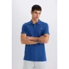 Defacto D7665 Mavi %100 Pamuk Slim Fit Dar Kesim Kısa Kollu Polo Tişört