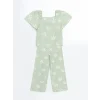 LCW Kids Yeşil Kare Yaka Kız Çocuk Bluz ve Pantolon
