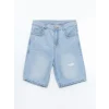 LCW Kids Indigo Beli Ayarlanabilir Lastikli Erkek Çocuk Jean Şort