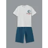 LCW Kids Beyaz Bisiklet Yaka Erkek Bebek Tişört ve Şort 2li