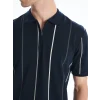 LCW Vision Lacivert Polo Yaka Kısa Kollu Çizgili Pike Erkek Tişört