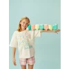 LCW Kids Beyaz Bisiklet Yaka Çiçekli Kız Çocuk Şortlu Pijama Takımı