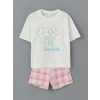LCW Kids Beyaz Bisiklet Yaka Çiçekli Kız Çocuk Şortlu Pijama Takımı