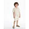 LCW Kids Bej Resort Yaka Baskılı Erkek Çocuk Gömlek