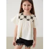 LCW Kids Ekru Nakışlı Kız Çocuk Tişört ve Şort 2li