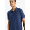 Defacto D9241 İndigo DeFactoFit Esnek Kumaş Standart Fit Sporcu Kısa Kollu Polo Tişört
