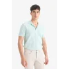 Defacto E2633 Yeşil %100 Pamuk Slim Fit Dar Kesim Polo Yaka Kısa Kollu Pamuklu Nakışlı Pike Polo Tişört
