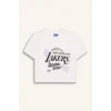 Defacto E7632 Ekru Kız Çocuk NBA Los Angeles Lakers Bisiklet Yaka Kısa Kollu Tişört