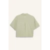 Defacto C3807 Yeşil Oversize Geniş Kalıp Keten Karışımlı Kısa Kollu Gömlek