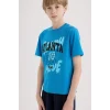 Defacto E0186 Turkuaz Erkek Çocuk Bisiklet Yaka Baskılı Kısa Kollu Tişört