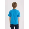 Defacto E0186 Turkuaz Erkek Çocuk Bisiklet Yaka Baskılı Kısa Kollu Tişört