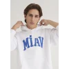 Mavi 0S10122-620 Miav Baskılı Kapüşonlu Beyaz Sweatshirt