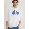Mavi 0S10122-620 Miav Baskılı Kapüşonlu Beyaz Sweatshirt