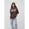 Mavi 1600361-70222 Mavi Logo Baskılı Kapüşonlu Kahverengi Sweatshirt