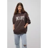 Mavi 1600361-70222 Mavi Logo Baskılı Kapüşonlu Kahverengi Sweatshirt