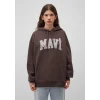 Mavi 1600361-70222 Mavi Logo Baskılı Kapüşonlu Kahverengi Sweatshirt