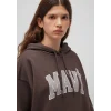 Mavi 1600361-70222 Mavi Logo Baskılı Kapüşonlu Kahverengi Sweatshirt
