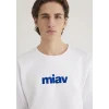 Mavi 0610925-620 Miav Baskılı Beyaz Sweatshirt