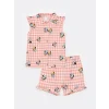 LCW baby Ekru Bebe Yaka Minnie ve Mickey Mouse Baskılı Kız Bebek Pijama Takım