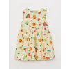 LCW baby Sari Bisiklet Yaka Desenli Kız Bebek Elbise