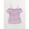LCW Kids Lila Kayık Yaka Desenli Kısa Kollu Kız Çocuk Tişört