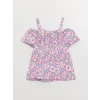 LCW Kids Lila Kayık Yaka Desenli Kısa Kollu Kız Çocuk Tişört