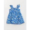 LCW baby Mavi Kare Yaka Desenli Kız Bebek Elbise