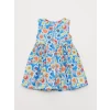 LCW baby Mavi Bisiklet Yaka Desenli Kız Bebek Elbise