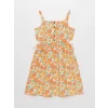 LCW Kids Sari Kare Yaka Desenli Kız Çocuk Elbise