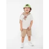 LCW baby Ekru Bisiklet Yaka Kısa Kollu Erkek Bebek Tişört ve Şort 2li Takım