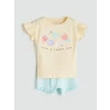LCW baby Sari Bisiklet Yaka Baskılı Kız Çocuk Tişört ve Şort 2li