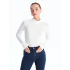 LCWAIKIKI Basic Ekru Dik Yaka Düz Uzun Kollu Kadın Body