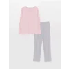 LCW DREAM Pembe Bisiklet Yaka Düz Uzun Kollu Kadın Pijama Takımı