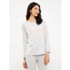 LCW DREAM Gri Bisiklet Yaka Çizgili Uzun Kollu Kadın Pijama Takımı