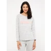 LCW DREAM Gri Bisiklet Yaka Çizgili Uzun Kollu Kadın Pijama Takımı