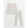 LCW DREAM Gri Bisiklet Yaka Çizgili Uzun Kollu Kadın Pijama Takımı