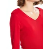 LCWAIKIKI Basic Kirmizi V Yaka Düz Uzun Kollu Kadın Tişört